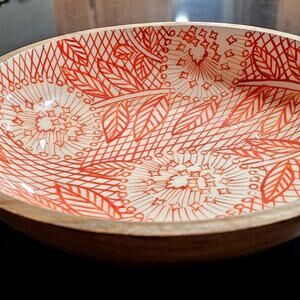 Opalhouse Mango Wood Decorative Bowl Boho Maximalist Floral Hand Painted 11 Inch